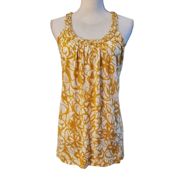 INC International Concepts Sleeveless Sequin Halter Mustard Floral Top Size L - Picture 1 of 5